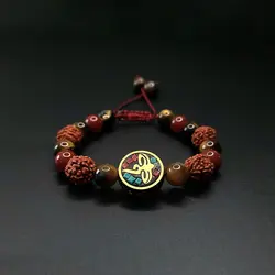 دستبند رودراکشا، چشم ببر، عقیق قرمز و خرجکار تبتی کد43