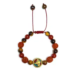 دستبند رودراکشا، چشم ببر، عقیق قرمز و خرجکار تبتی کد43