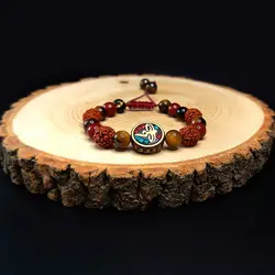 دستبند رودراکشا، چشم ببر، عقیق قرمز و خرجکار تبتی کد43