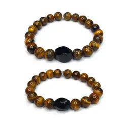 دستبند ست سنگ چشم ببر و عقیق سیاه کد 85