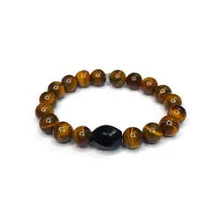 دستبند ست سنگ چشم ببر و عقیق سیاه کد 85