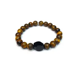 دستبند ست سنگ چشم ببر و عقیق سیاه کد 85