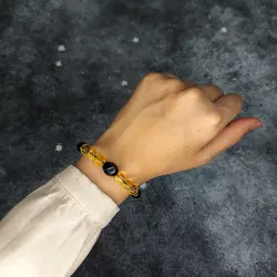 دستبند سنگ سیترین و عقیق سیاه کد 83