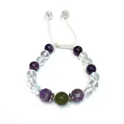 دستبند سنگ کریستال، آمیتیست و یشم کد 23