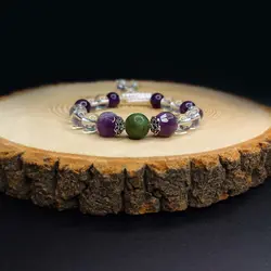 دستبند سنگ کریستال، آمیتیست و یشم کد 23