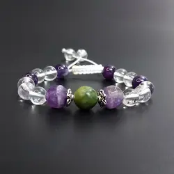 دستبند سنگ کریستال، آمیتیست و یشم کد 23