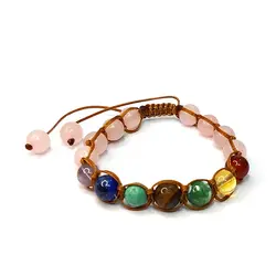 دستبند سنگ هفت چاکرا و رز کوارتز کد 91