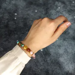 دستبند سنگ هفت چاکرا و رز کوارتز کد 91