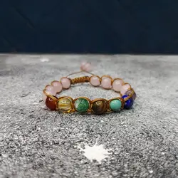 دستبند سنگ هفت چاکرا و رز کوارتز کد 91
