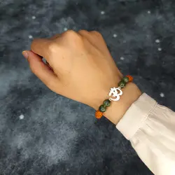 دستبند سنگ یشم و رودراکشا با پلاک نقره اوم کد80