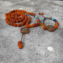 ست دستبند و گردنبند سنگ هفت چاکرا ، رودراکشا با پلاک تبتی کد 39