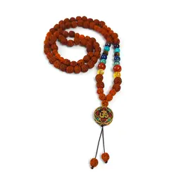 ست دستبند و گردنبند سنگ هفت چاکرا ، رودراکشا با پلاک تبتی کد 39