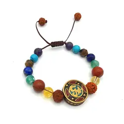 ست دستبند و گردنبند سنگ هفت چاکرا ، رودراکشا با پلاک تبتی کد 39