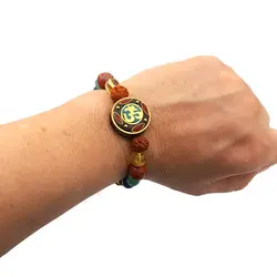 ست دستبند و گردنبند سنگ هفت چاکرا ، رودراکشا با پلاک تبتی کد 39