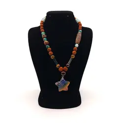 گردنبند رودراکشا ، سنگ چشم ببر،عقیق سبز و مهره تبتی با آویز هفت چاکرا کد 47