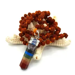 گردنبند رودراکشا و آویز سنگ هفت چاکرا مدل هندی کد 9