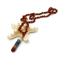 گردنبند رودراکشا و آویز سنگ هفت چاکرا مدل هندی کد 9