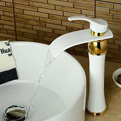 شیر روشویی پایه بلند لبه آبشاری سفید طلایی جی دور - فروشگاه تایلتپ