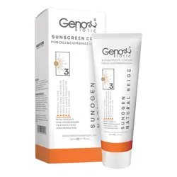 کرم ضد آفتاب ژنوبایوتیک پوست چرب و مختلط رنگ بژ طبیعی spf50 حجم ۵۰ میلی لیتر