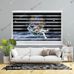 خرید و قیمت پرده زبرا چاپی طرح فضانورد کد 5648 | دکوراسیون داخلی چاپی بوکه پرینت