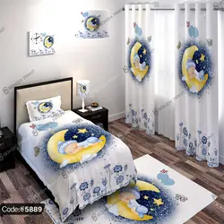 خرید و قیمت پرده طرح نوزاد و ماه کد 5889 | دکوراسیون داخلی چاپی بوکه پرینت