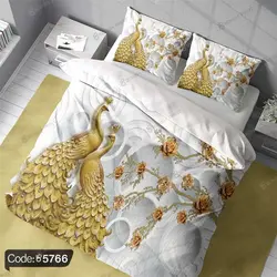 خرید و قیمت روتختی طاووس و گل طلایی کد 5766 | دکوراسیون داخلی چاپی بوکه پرینت