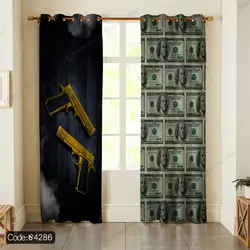 خرید و قیمت پرده طرح دلار و تفنگ کد 4286 | دکوراسیون داخلی چاپی بوکه پرینت