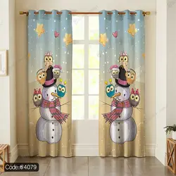 خرید و قیمت پرده طرح آدم برفی و جغد کد 4079 | دکوراسیون داخلی چاپی بوکه پرینت