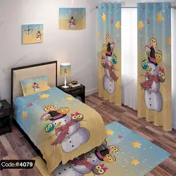خرید و قیمت پرده طرح آدم برفی و جغد کد 4079 | دکوراسیون داخلی چاپی بوکه پرینت