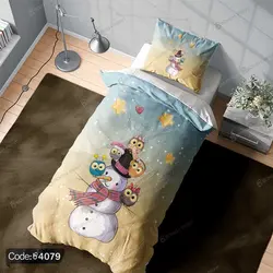 خرید و قیمت پرده طرح آدم برفی و جغد کد 4079 | دکوراسیون داخلی چاپی بوکه پرینت