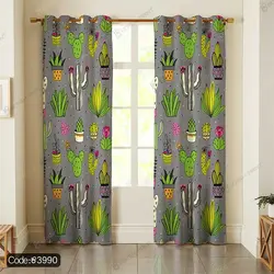 خرید و قیمت پرده طرح کاکتوس و گیاه کد 3990 | دکوراسیون داخلی چاپی بوکه پرینت