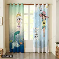 خرید و قیمت پرده چاپی دخترخجالتی پری دریایی کد 3433 | دکوراسیون داخلی چاپی بوکه پرینت