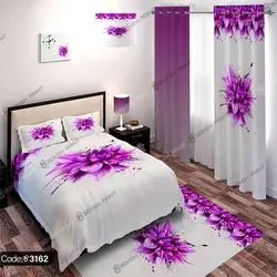 خرید و قیمت پرده چاپی گل ابرنگی بنفش کد 3162 | دکوراسیون داخلی چاپی بوکه پرینت