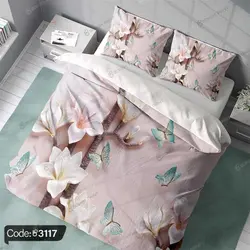 خرید و قیمت روتختی سه بعدی گل و پروانه کد 3117 | دکوراسیون داخلی چاپی بوکه پرینت