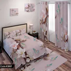 خرید و قیمت روتختی سه بعدی گل و پروانه کد 3117 | دکوراسیون داخلی چاپی بوکه پرینت