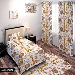 خرید و قیمت پرده چاپی کودکانه شیر و زرافه کد 1677 | دکوراسیون داخلی چاپی بوکه پرینت