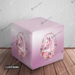 خرید و قیمت پاف نشیمن یونیکورن صورتی کد 5090 | دکوراسیون داخلی چاپی بوکه پرینت