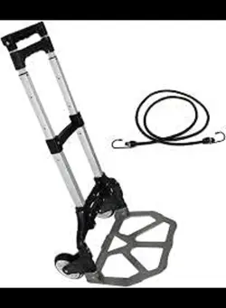 Portable Folding Hand Truck Aluminium Luggage Trolley Cart and Dolly 175 lbs Capacity with Black Bungee Cord, Telescoping Handle, PVC Wheels with Double Bearings for Travel Office Auto Moving 