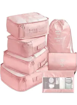 چمدان و ساک مسافرتی ست چمدان 7-Piece Waterproof Luggage Set Pink 