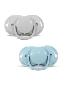 Keepitkleen Baby Pacifier 2 Pack 036M (Infant3 Yrs) Closes Automatically When Dropped Silicone Orthodontic Nipple Stays Clean Builtin Shield/Case Easy To Clean Blue/Grey 