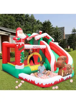 بازی‌های آبی و لوازم شنا سرسره - بازی‌های آبی Outdoor Inflatable Bouncer Kids Bouncy Castle With Slide For Children(Christmas Red) 