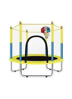 بازی‌های فضای باز و تجهیزات پارک ترامپولین 2 In 1 Outdoor 5.5feet Trampoline With Enclosure Net And Safety Jumping Mat Cover For Kids Basketball Hoop 140x140x120cm 