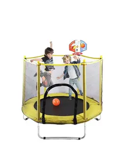 بازی‌های فضای باز و تجهیزات پارک ترامپولین 5.5feet Indoor Kids Mini Jumping Trampoline With Safety Enclosure Net And Basketball Hoop 140x140x120cm 