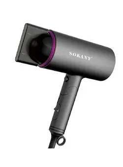 لوازم و مواد فرم‌دهی مو سشوار SOKANY SK-2221 Ion Hair Dryer AC Motor 1600 W Quick Drying Hair Dryer Travel Hair Dryer Foldable Small 1 Speed 3 Temperature Settings Includes Styling Nozzle Grey 