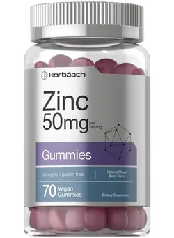 ویتامین و ساپلیمنت مکمل‌های گوارشی Zinc 50mg Gummies | 70 Count | Natural Mixed Berry Flavor | Vegan, Non-GMO and Gluten Free Formula | Zinc Citrate Dietary Supplement | by Horbaach