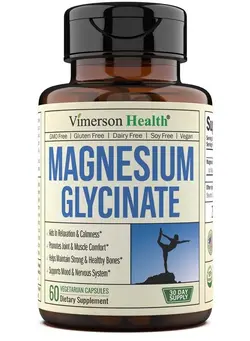 ویتامین و ساپلیمنت مکمل‌های گوارشی Magnesium Glycinate - Dietary Supplement - for Joint, Bone & Nervous System Health - Relaxation & Mood Support - 200mg Magnesium - Gluten & GMO Free - 60 Vegan Capsules
