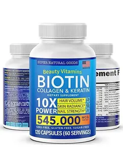 ویتامین و ساپلیمنت مکمل‌های گوارشی Biotin Collagen Supplements With Keratin Peptides Hair Growth & Hair Loss Treatment For Men & Women Hair Skin Nails Vitamins Maximum Strength 545000Mcg Supplement Pills Nail & Skin Capsules