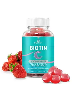 ویتامین و ساپلیمنت مکمل‌های گوارشی Biotin Gummies With Multivitamins Folate Inositol Supports Hair Growth Healthy Skin & Nails Vegan Pectin Based Strawberry Flavor (1)