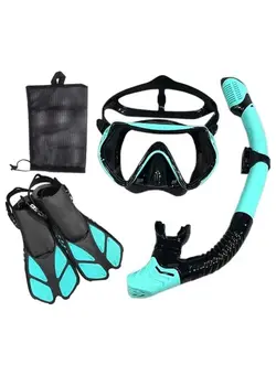 غواصی و اسنورکلینگ ماسک غواصی Diving Mask Fins Snorkel Set with Adult Snorkeling Gear Panoramic Diving Mask Fins Dry Top + Travel Bag  Lap Swimming Set 