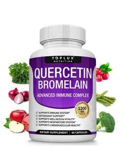 ویتامین و ساپلیمنت مکمل‌های گوارشی Quercetin With Bromelain 1200 Mg Advanced Immune Support Supplement Supports Antioxidant Immune System For Men Women 60 Capsules